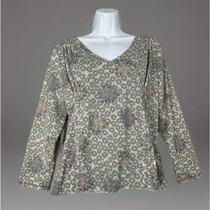 Vintage Anne Klein Womens Top Large Gray Pleat Pastel Floral Dainty Fairy Y2K